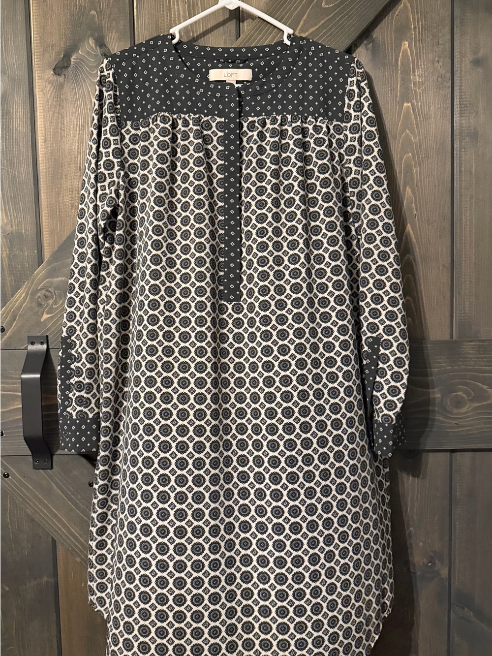 LOFT medallion-print long-sleeve popover shirt dress Medium